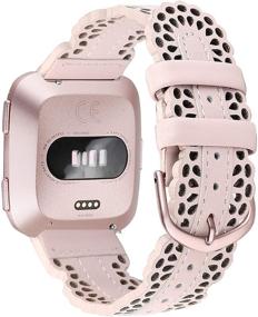 img 4 attached to 🌸 Кожаные ремешки CrocSee для умных часов Fitbit Versa/Fitbit Versa 2/Fitbit Versa Lite & SE, дышащий элегантный кожаный ремешок "Чик-кружево" - женский, розовый с золотой пряжкой