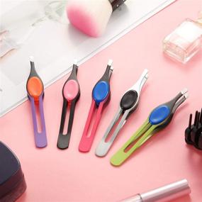 img 1 attached to 🔪 Chumia Set of 5 Non-Slip Grip Tweezers with Slanted Tips - Stainless Steel, Wide Precision Tips - Perfect for Ingrown Hair, Eyebrow Shaping, Splinter, Blackhead Removal - Colorful Rubber Grip