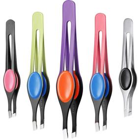 img 4 attached to 🔪 Chumia Set of 5 Non-Slip Grip Tweezers with Slanted Tips - Stainless Steel, Wide Precision Tips - Perfect for Ingrown Hair, Eyebrow Shaping, Splinter, Blackhead Removal - Colorful Rubber Grip