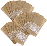 🌿 vintage rustic wedding party supplies: ownmy natural burlap tableware utensil holders - 30 pack burlap lace silverware holder linen cutlery pouch bag (beige) логотип