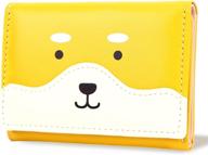 conisy women's small leather trifold wallet - cute little dog pattern, slim front pocket ladies purse in yellow logo