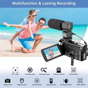 img 1 attached to 📷 KENUO FHD 1080P 30FPS 24MP Video Camera Camcorder with Microphone: 16X Zoom, 3.0 Inch 270° Rotation Screen, Remote Control, 2 Batteries