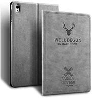 🦌 2018 release ipad pro 11 case - deer pattern book notebook style, lightweight smart shell with auto sleep/wake, stand folio pu leather hard cover case for ipad pro 11" (gray) logo