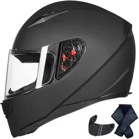 img 4 attached to 🏍️ Auboa Lightweight Full Face Helmet for Adults: Dual Visors DOT Certified Motorcycle Powersports Racing Helmet, Ideal for Women and Men (Matte Black, Size M)