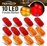 🚦 partsam 13x double bullseye trailer marker led lights - amber/red 10led - rectangular 4x2 design logo