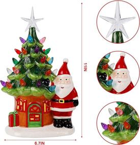 img 2 attached to 🎄 Juegoal 11" Lighted Ceramic Christmas Tree: Pre-lit Tabletop Xmas Decor with Santa Claus, Multicolor Bulbs & Battery Powered