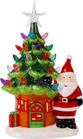 img 4 attached to 🎄 Juegoal 11" Lighted Ceramic Christmas Tree: Pre-lit Tabletop Xmas Decor with Santa Claus, Multicolor Bulbs & Battery Powered