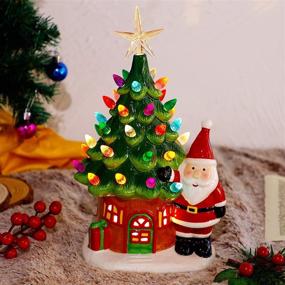 img 3 attached to 🎄 Juegoal 11" Lighted Ceramic Christmas Tree: Pre-lit Tabletop Xmas Decor with Santa Claus, Multicolor Bulbs & Battery Powered