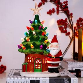 img 1 attached to 🎄 Juegoal 11" Lighted Ceramic Christmas Tree: Pre-lit Tabletop Xmas Decor with Santa Claus, Multicolor Bulbs & Battery Powered