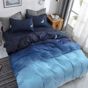 img 4 attached to 🌙 Queen Blue Galaxy Star Moon Duvet Cover Set - Reversible Microfiber Bedding - 3-Piece Comforter Cover with 2 Pillowcases - Hidden Zipper - Durable - for Kids and Teens - Blue/Black - 90"x90