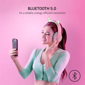 img 2 attached to 🐱 Upgrade Your Gaming with Razer Kraken BT Kitty Edition: Low Latency Bluetooth 5.0, Custom-Tuned Drivers, Beamforming Mic, & Chroma Lighting | Quartz Pink