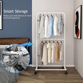 img 3 attached to 👕 Efficient White Garment Rack with Double Rod, Trending Design for Hanging Clothes, Rolling Organizer on Wheels