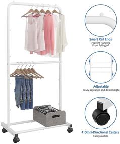 img 2 attached to 👕 Efficient White Garment Rack with Double Rod, Trending Design for Hanging Clothes, Rolling Organizer on Wheels