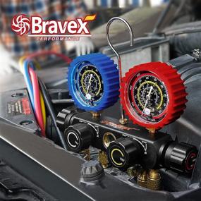 img 1 attached to Bravex 4-Way AC Diagnostic Manifold Gauge Set for Multiple Refrigerants (R134A, R410A, R22, R404A) - Freon Charging Tool with 5FT Hose, 3 Acme Tank Adapters, Adjustable Couplers, and Can Tap