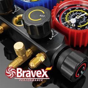 img 2 attached to Bravex 4-Way AC Diagnostic Manifold Gauge Set for Multiple Refrigerants (R134A, R410A, R22, R404A) - Freon Charging Tool with 5FT Hose, 3 Acme Tank Adapters, Adjustable Couplers, and Can Tap