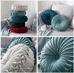 img 1 attached to 🎃 Anntool Grey White Velvet Pleated Round Throw Pillow - Pumpkin Pleated Meditation Cushion for Home Couch Sofa Chair Bed Car Decor