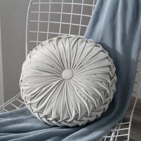 img 4 attached to 🎃 Anntool Grey White Velvet Pleated Round Throw Pillow - Pumpkin Pleated Meditation Cushion for Home Couch Sofa Chair Bed Car Decor