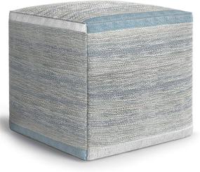 img 4 attached to SimpliHome Naya Cube Pouf: Upholstered in Patterned Blue Melange and Woven Cotton, Ideal for Living Room, Bedroom, and Kids Room. A Perfect Mix of Transitional and Modern Style