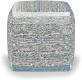 img 2 attached to SimpliHome Naya Cube Pouf: Upholstered in Patterned Blue Melange and Woven Cotton, Ideal for Living Room, Bedroom, and Kids Room. A Perfect Mix of Transitional and Modern Style