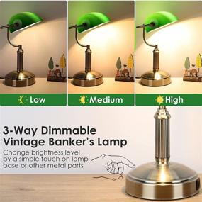 img 3 attached to Bankers Lamp with USB Ports: Touch Control Green Glass Desk Lamp with Vintage Brass Base - 3 Way Dimmable Table Lamp for Bedroom, Workplace, Office, Library, Hotel Lobby - Includes Bulb