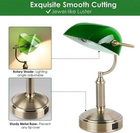 img 1 attached to Bankers Lamp with USB Ports: Touch Control Green Glass Desk Lamp with Vintage Brass Base - 3 Way Dimmable Table Lamp for Bedroom, Workplace, Office, Library, Hotel Lobby - Includes Bulb