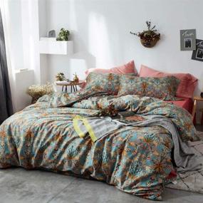 img 3 attached to 🌸 mixinni Vintage Garden Flower Duvet Cover Set - Soft Cotton with Zipper Closure, Blue Floral Pattern Bedding Quilt Cover Set for Queen Size, Autumn Design