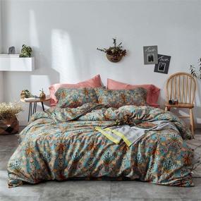 img 4 attached to 🌸 mixinni Vintage Garden Flower Duvet Cover Set - Soft Cotton with Zipper Closure, Blue Floral Pattern Bedding Quilt Cover Set for Queen Size, Autumn Design