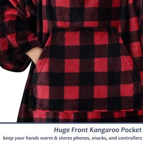 img 3 attached to 🔴 Red Plaid Fleece Wearable Blanket with Sleeves for Women Men: Super Soft & Cozy Checkered TV Wrap with Pocket