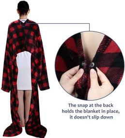 img 1 attached to 🔴 Red Plaid Fleece Wearable Blanket with Sleeves for Women Men: Super Soft & Cozy Checkered TV Wrap with Pocket