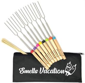 img 4 attached to 🔥 8Pcs Wooden Handle Extendable Marshmallow Roasting Sticks - Telescoping Forks for Smores, Campfire, Firepit, Sausage BBQ - 32 Inch Set