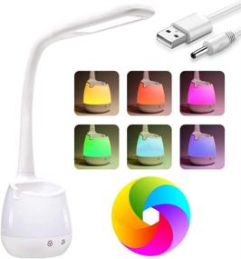 img 4 attached to 🔦 Versatile Eye-Caring LED Desk Lamp with Touch Dimmable Control, Rechargeable USB Port, Pen/Phone Holder, and Colorful Night Lamp - Ideal for Studying, Office, Bedroom, Students, Teens, Girls, Boys