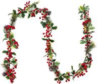 🎄 jelofly 7ft red berry christmas garland: festive indoor/outdoor xmas decorations with pine cone needle garland logo