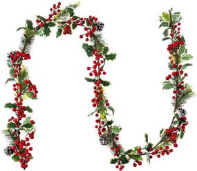 img 4 attached to 🎄 Jelofly 7FT Red Berry Christmas Garland: Festive Indoor/Outdoor Xmas Decorations with Pine Cone Needle Garland