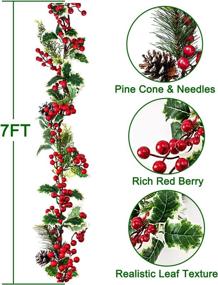 img 3 attached to 🎄 Jelofly 7FT Red Berry Christmas Garland: Festive Indoor/Outdoor Xmas Decorations with Pine Cone Needle Garland