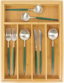 img 3 attached to 🎍 Bamboo Cutlery Organizer | Expandable Drawer Organizer for Kitchen | Wooden Utensil Holder | Multi-Compartment Drawer Storage | 5-7 Divisions