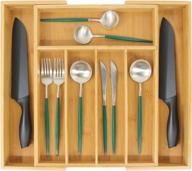 🎍 bamboo cutlery organizer | expandable drawer organizer for kitchen | wooden utensil holder | multi-compartment drawer storage | 5-7 divisions логотип