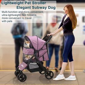 img 3 attached to 🐾 Lightweight Pet Stroller for Cats and Dogs - Foldable 4-Wheel Travel Gear with Storage Basket - Ideal for Small to Medium Size Dogs, Cats, and Rabbits