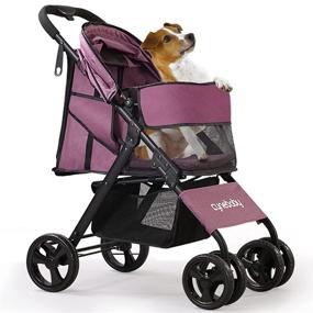 img 4 attached to 🐾 Lightweight Pet Stroller for Cats and Dogs - Foldable 4-Wheel Travel Gear with Storage Basket - Ideal for Small to Medium Size Dogs, Cats, and Rabbits