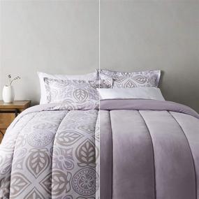 img 4 attached to 🛌 King Size Gray Floral Reversible Comforter Bedding Set - Amazon Basics: Ultra-Soft & Lightweight Microfiber