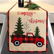 🚚 enmolove red truck christmas table runner - embroidered merry christmas decorations for holiday party home decoration (70.86''x13.78'') logo