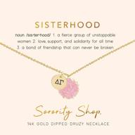 💖 sorority dg necklace - pink druzy gemstone pendant with engraved delta gamma symbol - 14k gold dipped jewelry featuring pink gemstone - perfect sorority gift and charm paraphernalia logo