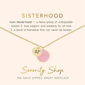 img 2 attached to 💖 Sorority DG Necklace - Pink Druzy Gemstone Pendant with Engraved Delta Gamma Symbol - 14K Gold Dipped Jewelry Featuring Pink Gemstone - Perfect Sorority Gift and Charm Paraphernalia