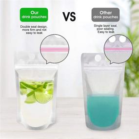 img 3 attached to 🥤 Clear Drink Bags with Individually Wrapped Straws - 50Pouches - Reusable Handheld Drink Pouches for Adults, Smoothie Bags, Juice Bags, Reclosable Double Zipper, Disposable Plastic Straws Included