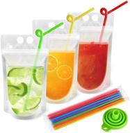 🥤 clear drink bags with individually wrapped straws - 50pouches - reusable handheld drink pouches for adults, smoothie bags, juice bags, reclosable double zipper, disposable plastic straws included logo