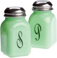 🍶 jade green square glass salt and pepper shakers with script design - s and p logo