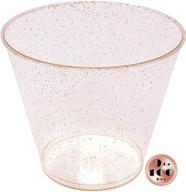 jl prime 100 rose gold glitter plastic cups, 9 oz - high quality reusable disposable rose gold glitter clear plastic cups, vintage style tumblers, durable plastic drinking cups for parties and weddings logo