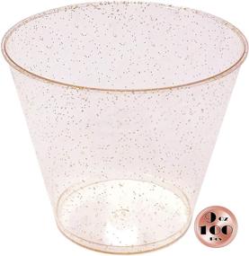 img 4 attached to JL Prime 100 Rose Gold Glitter Plastic Cups, 9 Oz - High Quality Reusable Disposable Rose Gold Glitter Clear Plastic Cups, Vintage Style Tumblers, Durable Plastic Drinking Cups for Parties and Weddings