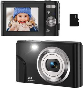 img 1 attached to 📸 Jet Black Digital Camera: 36.0 MP Compact Mini Camera, 1080P Portable Vlogging Camera with 16X Digital Zoom for Kids, Students, and Teens