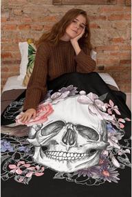 img 3 attached to 🎃 MFULEE Halloween Horror Peony Skull Fleece Blanket - Ultra Soft Flannel Microfiber Luxury Throw for Sofa, Bedroom, Office, Travel - Lightweight Air Conditioner Quilt - All Season - 50X40 Inch - Kids