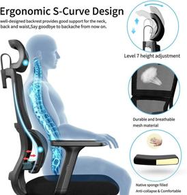 img 3 attached to Upgraded Ergonomic Office Chair: Lumbar Support, Adjustable Armrests & Headrest, Mesh High Back, Home Office Desk Chair, Computer Chair, Rolling Chair